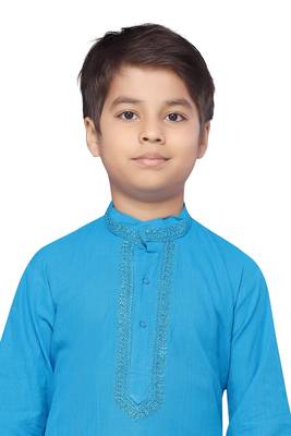 Blue plain cotton boys-kurta-pyjama 5