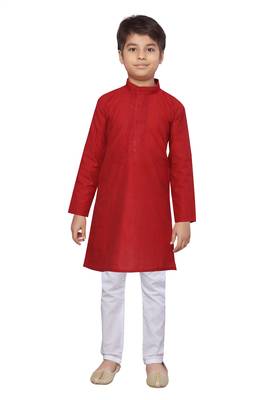 Red plain cotton boys-kurta-pyjama 1