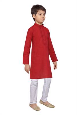 Red plain cotton boys-kurta-pyjama 2
