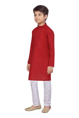 Red plain cotton boys-kurta-pyjama 3