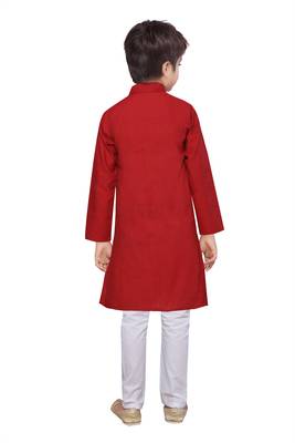 Red plain cotton boys-kurta-pyjama 4