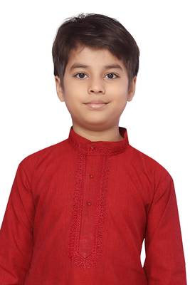 Red plain cotton boys-kurta-pyjama 5