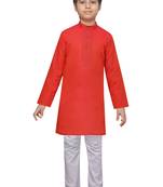 Red plain cotton boys-kurta-pyjama