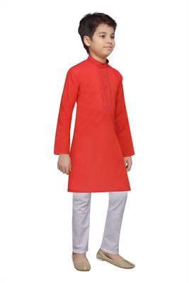 Red plain cotton boys-kurta-pyjama 2