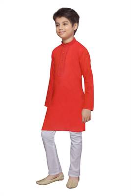 Red plain cotton boys-kurta-pyjama 3