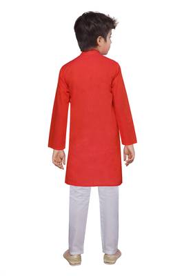 Red plain cotton boys-kurta-pyjama 4