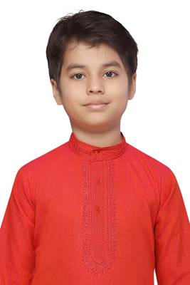 Red plain cotton boys-kurta-pyjama 5