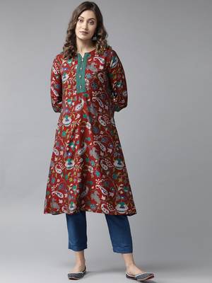 Maroon printed rayon ethnic-kurtis 1