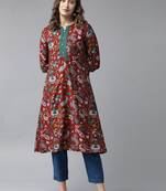 Maroon printed rayon ethnic-kurtis