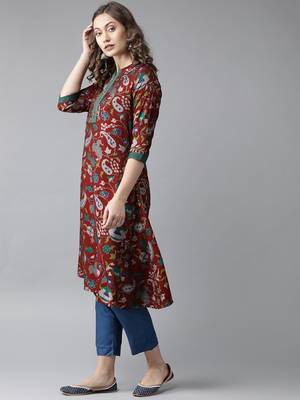 Maroon printed rayon ethnic-kurtis 3