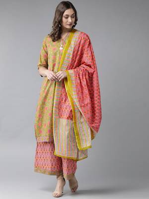 Olive floral print cotton salwar 1