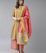 Olive floral print cotton salwar