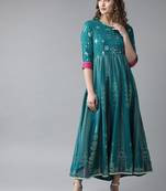 Teal printed rayon long-kurtis