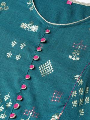 Teal printed rayon long-kurtis 4