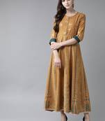 Mustard printed rayon long-kurtis