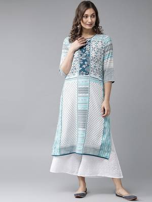 Blue printed rayon ethnic-kurtis 1