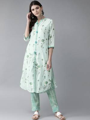 Sky-blue floral print rayon salwar 1