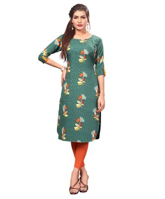 Green color Printed American Crepe Straight Kurti 1