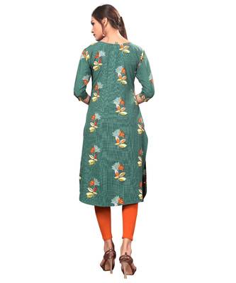 Green color Printed American Crepe Straight Kurti 2