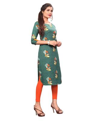 Green color Printed American Crepe Straight Kurti 3