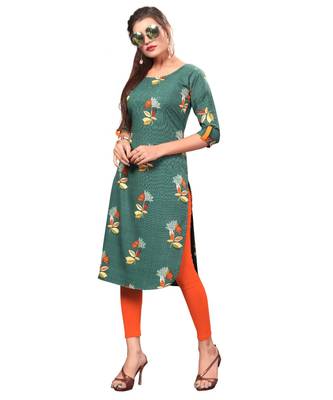 Green color Printed American Crepe Straight Kurti 4