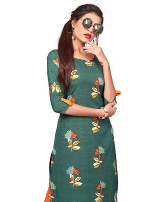 Green color Printed American Crepe Straight Kurti 5