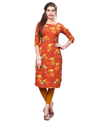 Orange color Printed American Crepe Straight Kurti 1