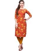 Orange color Printed American Crepe Straight Kurti