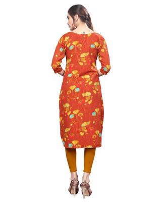 Orange color Printed American Crepe Straight Kurti 2