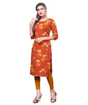 Orange color Printed American Crepe Straight Kurti 4