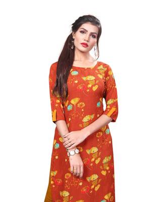 Orange color Printed American Crepe Straight Kurti 5