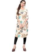 Off-white color Printed American Crepe Straight Kurti