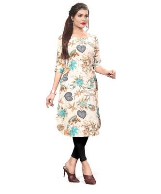 Off-white color Printed American Crepe Straight Kurti 3