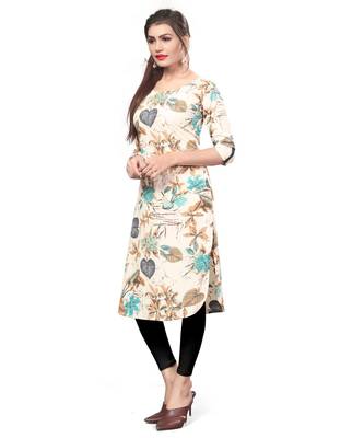 Off-white color Printed American Crepe Straight Kurti 4