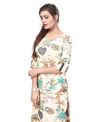 Off-white color Printed American Crepe Straight Kurti 5