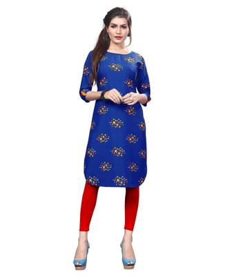 Blue Color Printed American Crepe Straight Kurti 1
