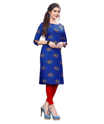 Blue Color Printed American Crepe Straight Kurti 3