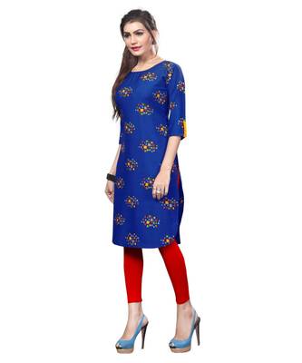 Blue Color Printed American Crepe Straight Kurti 4