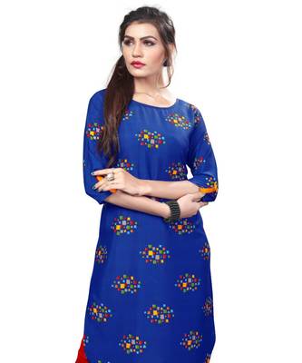 Blue Color Printed American Crepe Straight Kurti 5