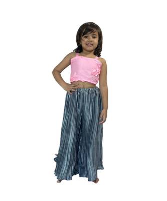 Aglare self artificial silk crush Palazzo with embossed flower net Pink Blouse with Unicorn purse free,Fully stitched 1