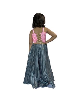 Aglare self artificial silk crush Palazzo with embossed flower net Pink Blouse with Unicorn purse free,Fully stitched 2