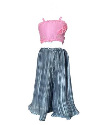Aglare self artificial silk crush Palazzo with embossed flower net Pink Blouse with Unicorn purse free,Fully stitched 3