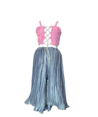Aglare self artificial silk crush Palazzo with embossed flower net Pink Blouse with Unicorn purse free,Fully stitched 4