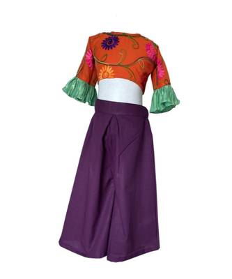 Aglare self artificial silk crush Palazzo with embossed flower net Orange Blouse with Unicorn purse free,Fully stitched 2