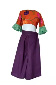 Aglare self artificial silk crush Palazzo with embossed flower net Orange Blouse with Unicorn purse free,Fully stitched