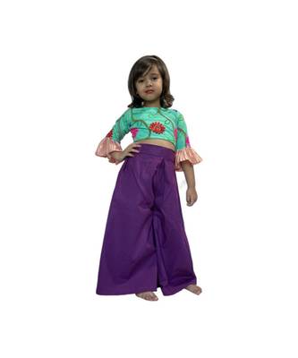 silk crush Palazzo with embossed flower net Seagreen Blouse with Unicorn purse free 1