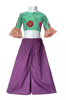 silk crush Palazzo with embossed flower net Seagreen Blouse with Unicorn purse free