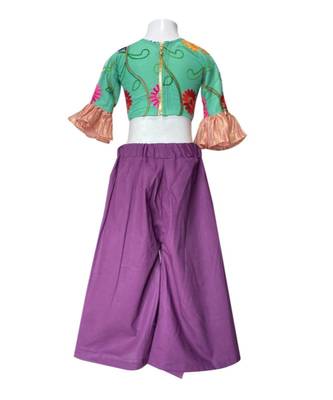 silk crush Palazzo with embossed flower net Seagreen Blouse with Unicorn purse free 3