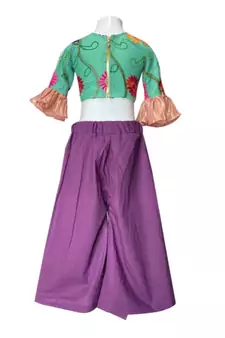 silk crush Palazzo with embossed flower net Seagreen Blouse with Unicorn purse free