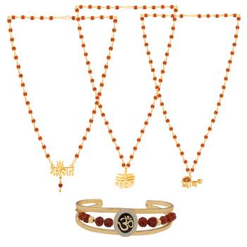 Gold Plated Traditional Combo Rudraksh Kada And  Mala Pendant For Men And Women-Set 4 1